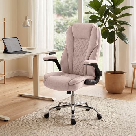 Fauteuil bureau ergonomique hauteur réglable, accoudoirs relevables. 70x70x114-122 cm rose, douceur et confort pour un bureau coloré et accueillant. (1/5)