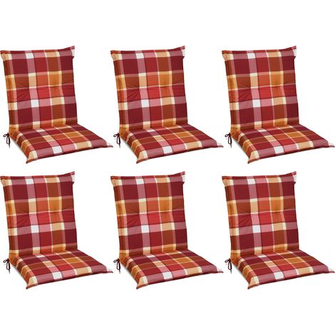 6er Set Sunny RO Niedriglehner Auflagen 100x50 cm in Rot Kariert