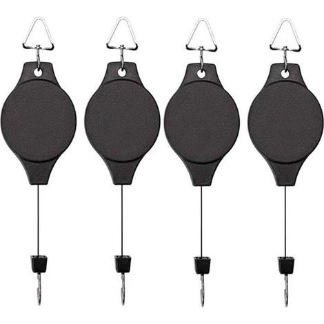 Kit de 4 Crochets à Poulie pour Suspendre les Plantes, Rétractables, pour Suspension Facile des Paniers de Jardin, Pots de Fleurs et Mangeoires à Oiseaux (1/4)