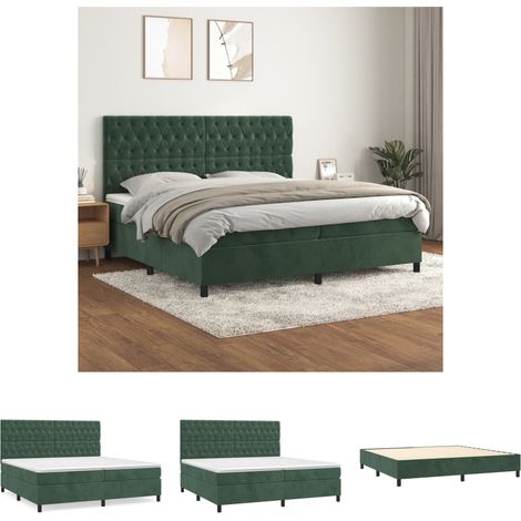 Boxspringbett mit Matratze, Schlafzimmerbett, Hotelbett, Polsterbett Dunkelgrün 200x200 cm Samt JSHD211747 MaisonChic (1/5)