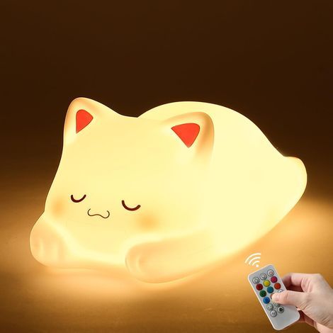 Children's Night Light, 7 Colors Cat Night Light with Remote Control, Baby Night Light with Adjustable Brightness, Timer, Room Decoration, Gifts and Surprises for Boys and Girls (1/5)