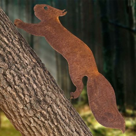 Squirrel for Tree - Metal Garden Decoration - 30 cm - Natural Rust Patina