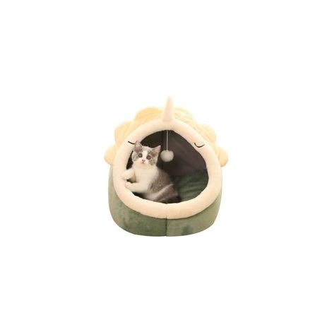 Lit caverne semi-fermé pour chat, nid doux amovible et lavable, vert, taille S –
