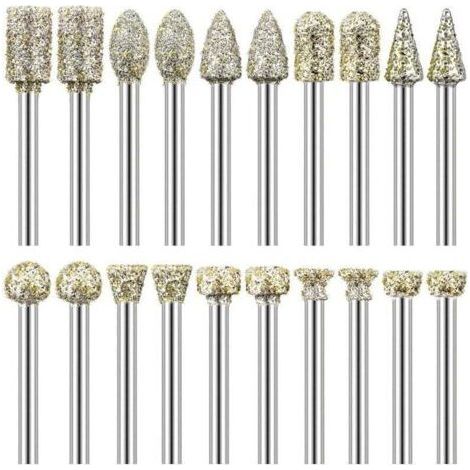 Diamond Burr, XU, Pack of 20 Diamond Burs 1/8" Shank Compatible with Dremel for Carving, DIY, Grinding, Polishing and Engraving - (1/4)