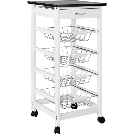 Kitchen Trolley Wooden Portable Cart Serving Trolley Cabinet, White