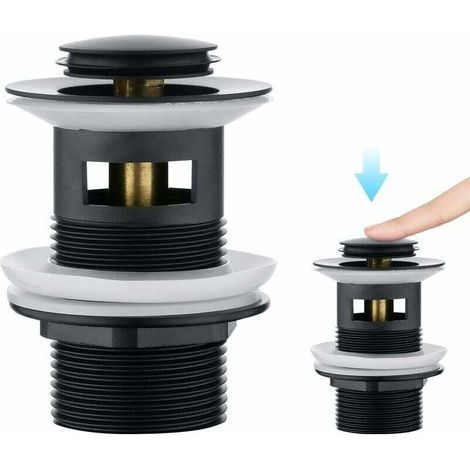 Bonde de lavabo sans trop-plein – Mécanisme pop-up clic clac – Raccord 1 ¼' – Finition laiton noir mat (1/5)