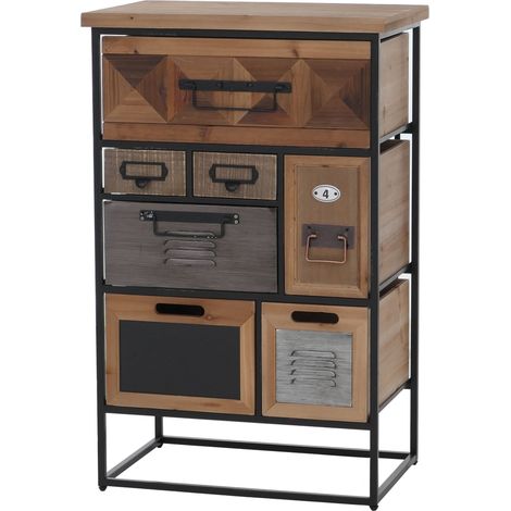 Cómoda de farmacia HHG-589, armario alto con cajones, estilo industrial vintage/shabby, madera y metal, 84 x 53 x 31 cm (1/5)