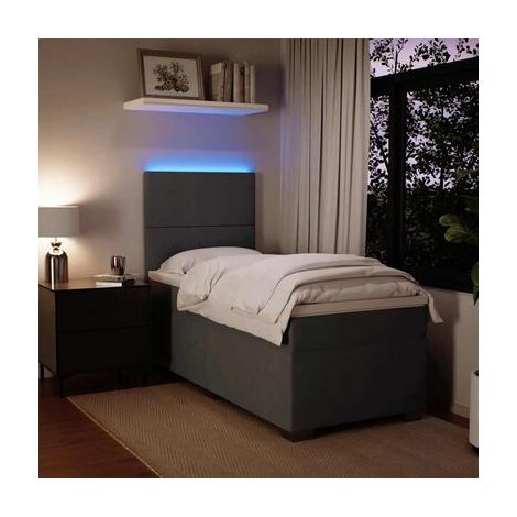 Sommier et matelas style Snowco, gris foncé, 80 × 200 cm, en velours, velours doux et confortable, pour chambre, confort quotidien, assemblage rapide (1/5)