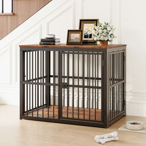 Meuble cage pour chien modulable 84x56x66 cm, 3 portes, plateau étanche, système combinable, brun rétro (1/5)