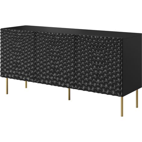 Commode de rangement Meuble universel 152x75x43cm sur pied Noir mat HOTI (1/3)
