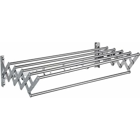 Porte-serviettes, séchoir à vêtements, extensible mural en acier inoxydable, 5 rails de suspension pour salle de bain, balcon, salon extérieur (1/5)