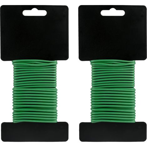 Lot de 2 attaches souples vertes de 10 m pour jardin, fil de fer flexible de 3 mm avec revêtement plastique pour plantes
