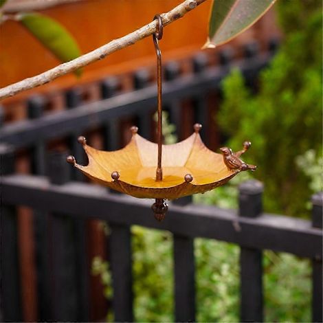 Abreuvoir suspendu en forme de parapluie pour oiseaux d'extérieur, en métal, pour bassin ou abreuvoir. (1/4)