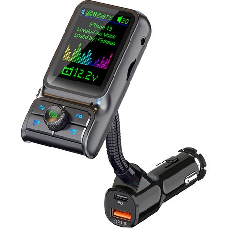 Reproductor Bluetooth Para Coche - Transmisor FM MP3 - Carga Rápida PD 30 W y QC 3.0 - Entrada AUX - Compatible USB y Tarjeta TF - Pantalla con Letras Sincrónicas - 12 V a 24 V (1/5)