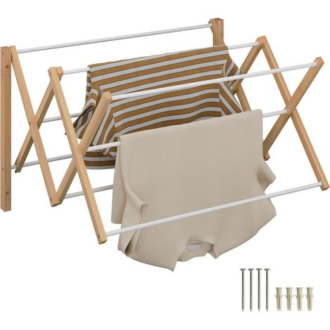 Tendedero extensible de bambú y metal para montaje en pared
