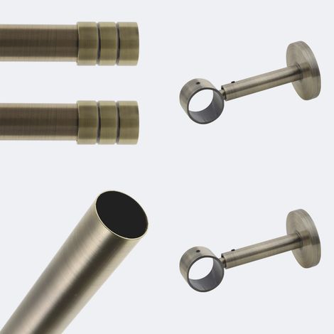 Kit de tringle à rideaux Bronze 150cm Diam.28mm Embout Cylindre 2ST - Fixation Mur - Boulet (1/3)