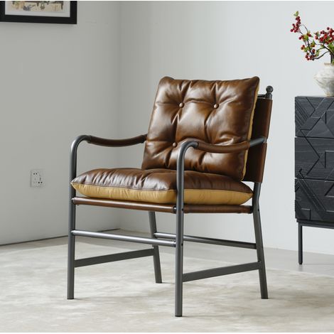 Chaise d'appoint en cuir marron (1/5)