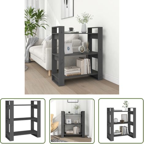 The Living Store Bibliothèque/Séparateur de pièce Gris 80x35x91 cm Pin solide - Bibliothèque - Bibliothèque Design - Meuble Rangement - Étagère - Séparateur De Pièce (1/5)