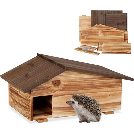 Relaxdays Abri pour hérisson avec fond, 2 parties, quartier d'hiver, H x L x P : 24 x 46 x 33,5 cm, marron