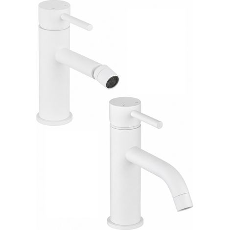 Badezimmer-Set in matt weiß, komplett mit Waschbecken und Bidet Pollini Jessy KITJES1BO