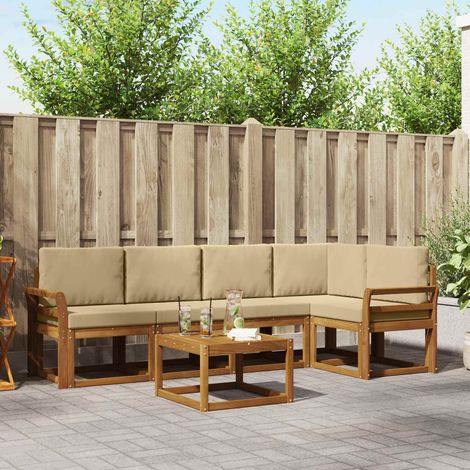 vidaXL  Outdoor Sofa Set  with Cushion 6 pcs Natural and Beige