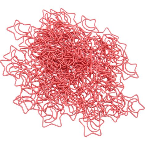100 jolis trombones roses en forme d'étoile et de croissant, antidérapants et inaltérables, parfaits pour le tri de documents. (1/5)