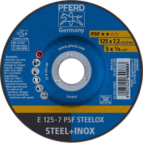 Schruppscheibe D125xS7,2mm gekröpft PSF STEELOX Bohrung 22,23 mm PFERD (1/5)