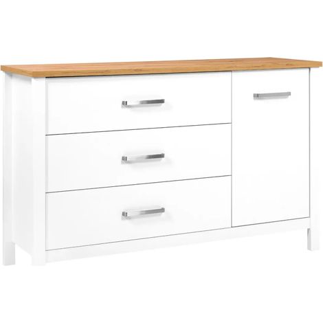 Madia Credenza 3 Cassetti 1 Anta Bianco Rovere Camera Soggiorno (1/5)