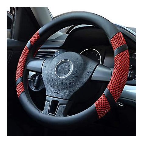 housse De Volant De Voiture (rouge, Convient Pour Un Diamtre De 38 Cm), Soie De Glace En Cuir Pu Respirante Et Antidrapante, Housse De Protection (1/5)