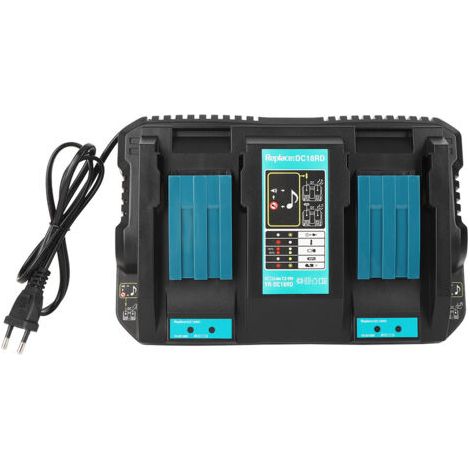 BUNTHAUS Chargeur double pour batteries avec interface USB DC18RD, compatible avec les modèles Makita BL1830 et BL1430 (prise 14,4-18 V, 110-230 V). (1/5)