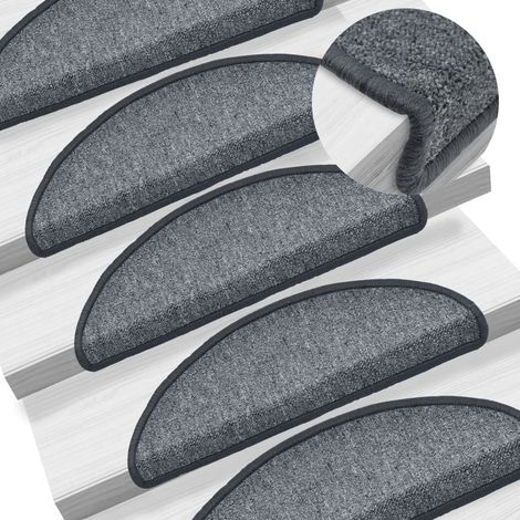 15 pcs Tapis d'escalier, Tapis de marches, Marchettes D'escalier Auto-adhésif sécurité Gris foncé 65 x 24 x 4 cm MKS29217 (1/5)