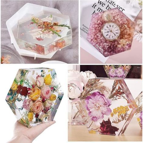 Moule Silicone Hexagonal - Pour Coulée Résine 3D - Décoration Artisanale Fleurs Séchées - Lot de 6 (1/4)