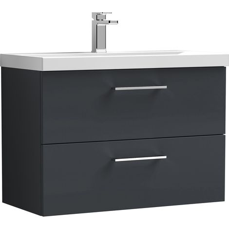 Nuie Arno Satin Soft Black 800mm Wall Hung 2 Drawer Vanity Unit and Thin Edge Ceramic Basin - ARN1426D (1/3)
