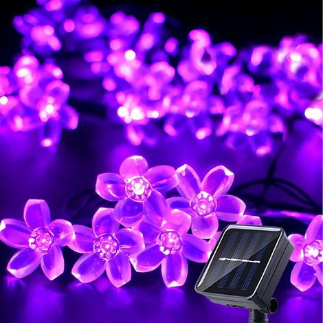 Alumettes solaires, 12 m, 100 lampes, violet, 8 modes, guirlande LED solaire fleurs de cerisier extérieure étanche, pour clôture de jardin, cour, décoration sapin de Noël (1/5)
