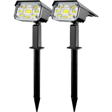 Lot de 2 Lampe Solaire Exterieur, 3 Modes Spot Solaire Exterieur Jardin, Fonction 2 en 1 et IP65 Étanche,Super Brillante lumiere solaire Pour Arbre, Cour, Allée, Chemin, Blanc Froid