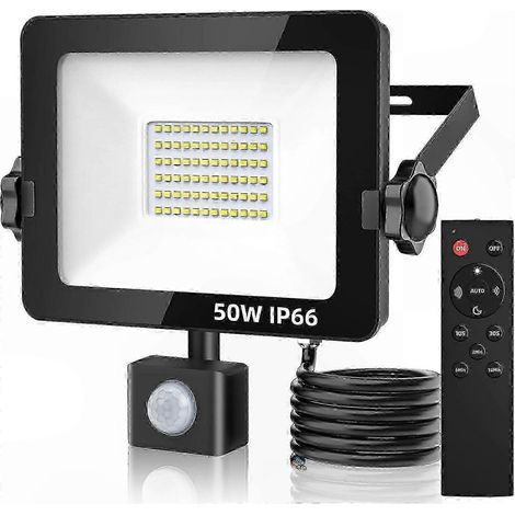 Projecteur LED 50 W avec détecteur de mouvement 5000 lumens étanche IP66 applique murale extérieure télécommande pour jardin et terrasse. (1/4)