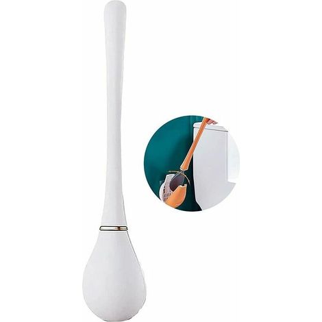 royaluxe -Brosse de toilette en silicone blanche sans coin mort avec brosse de toilette en silicone murale et ensemble de porte-goutte à goutte (1/5)