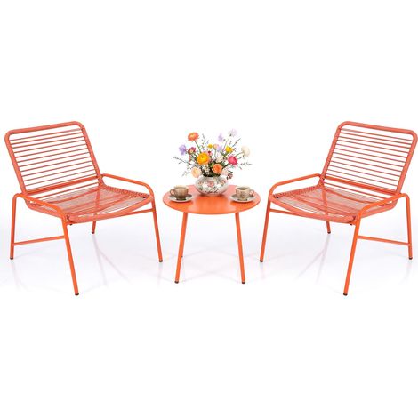 COSTWAY Set Salotto Giardino Esterno Rattan Metallo Bistrò Poltrone Schienale Braccioli Tavolo Tavolino Rotondo Sedie Acapulco Seduta Poltroncine Mobili 2 Pos (1/5)