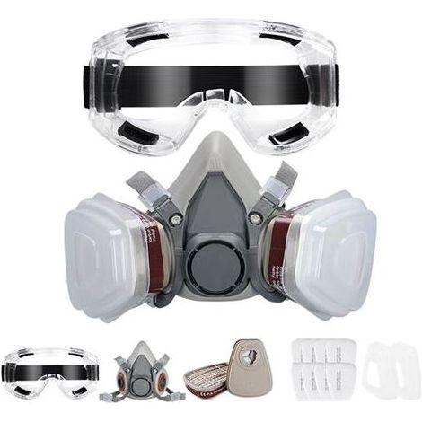 Masque de Protection, Respiratoire Réutilisable avec Filtres et Lunette Anti poussière Anti gaz pour Peinture Poussière Particules Polissage Ponçage Soudage Bricolage Protection de Travail (1/5)