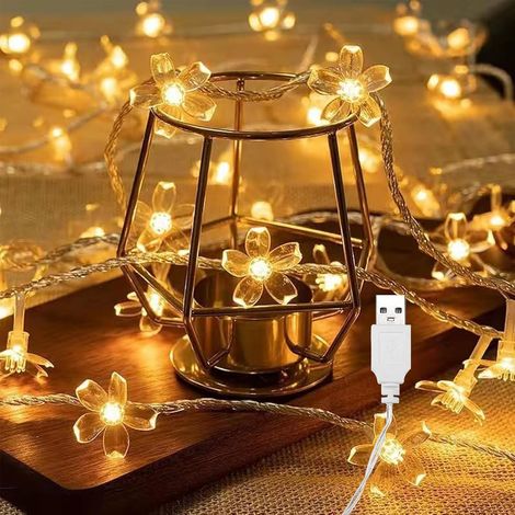 Cordon lumineux LED en forme de fleur blanc chaud, modèle USB, 10 mètres 80 lumières, éclairage d'ambiance décoratif pour intérieur, adapté pour Halloween, mariages et fêtes (1/5)