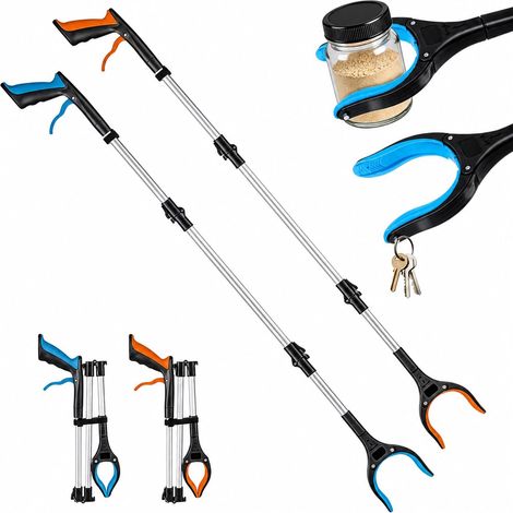 Pince Ramasse Objet Pliable, Lot de 2 Outils de Ramassage mit Tête Rotative 360° et Embouts Magnétiques Pince Telescopique Pince Ramasse Dechets Extra Longue pour Âgées, Handicapées, Enceintes (1/5)