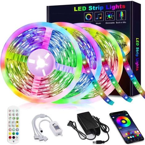 Ruban LED 15M,Bluetooth Bande LED 5050 RGB 12V 270 LED Lumineuse,Contrlé par APP,IR Télécommande et Contrleur pour Maison,Chambre,Television,Decoration D'armoire,Fête,Mariage (1/5)