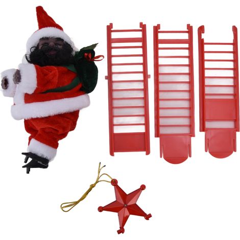 Père Noël électrique, jouet noir, grimpant à l'arbre de Noël, décorations de vitrine, ornements, échelle simple optique (1/5)
