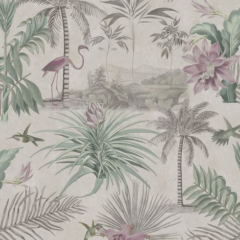 Vliestapete - Paradise Grau/Rosa - 10m x 52cm (1/3)