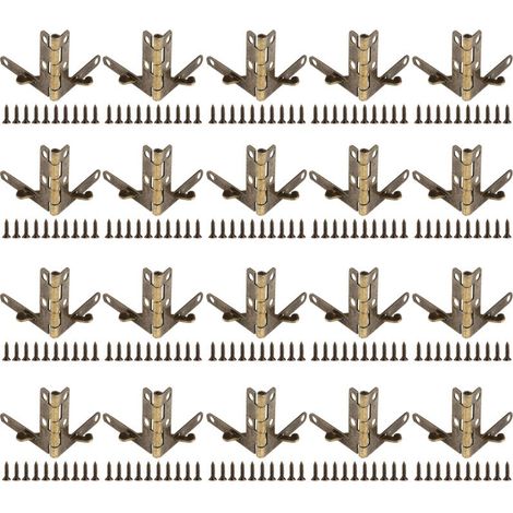 Lot de 20 charnières à ressort à angle de 90° pour petits bijoux, coffrets à vin, boîtes à montres, couvercles en bois (bronze) (1/5)