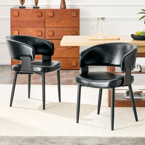 Chaises mid-century – Lot 2 – Accoudoirs tonneau – Dossier motifs – Similicuir – Pieds robustes – Maison/Restaurant – Modèle 4 (1/5)