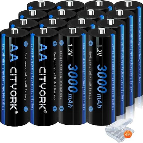 Piles AA Rechargeables, Capacité 3000mAh, Chargeur Intelligent (1/2)
