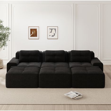 Sofá rinconero convertible modular de 3 plazas en pana negra DESVIAE (1/5)