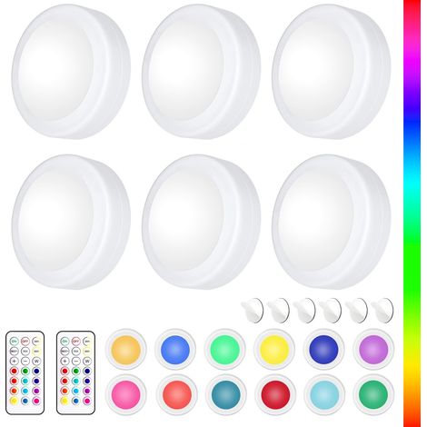 ZHIJIA PREMIUM Lot de 6 spots LED adhésifs sans fil RGB 13 couleurs - Avec télécommande et minuterie (1/5)