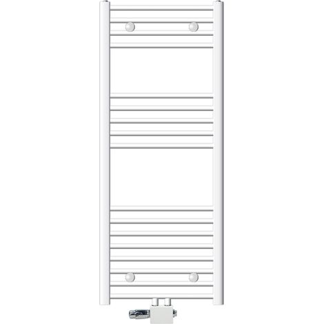 ECD Germany Badheizkörper Mittelanschluss 500 x 1200 mm Weiß gebogen mit Anschlussgarnitur für Heizkörper mit Thermostat Universal Eck- und Durchgangsform Weiß Heizung Handtuchwärmer Handtuchtrockner (1/5)